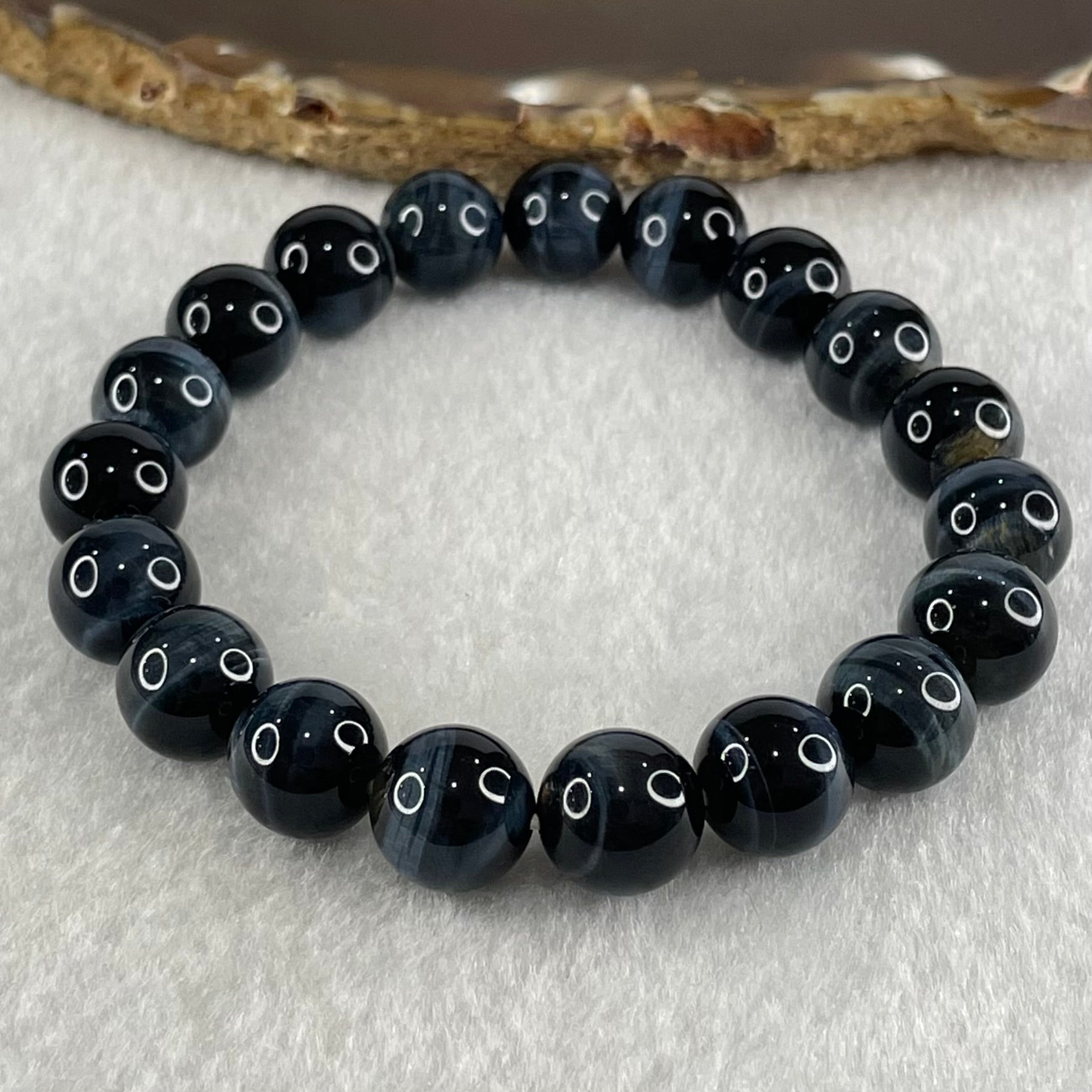 Natural Blue Tiger Eye Quartz Beads Bracelet 31.36g 17.5cm 10.9mm 19 Beads - Huangs Jadeite and Jewelry Pte Ltd
