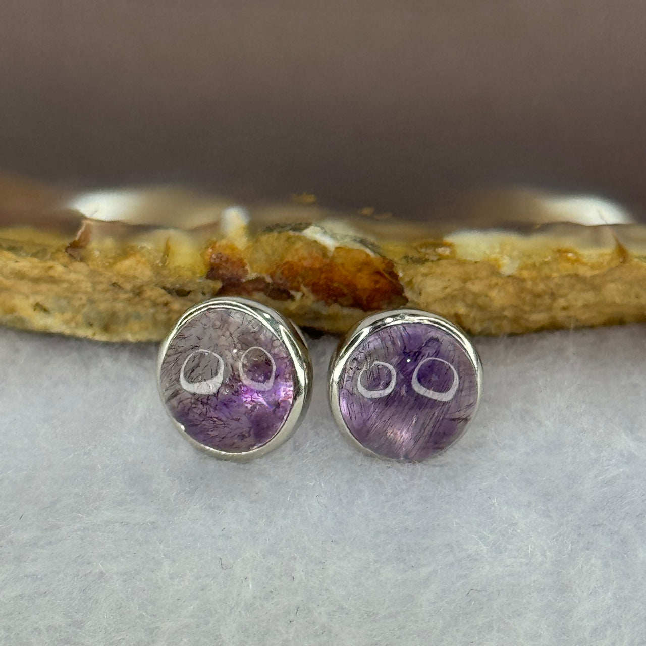 Good Grade Natural Super 7 S925 Sliver Earrings 2.55g 9.2 by 5.5mm - Huangs Jadeite and Jewelry Pte Ltd