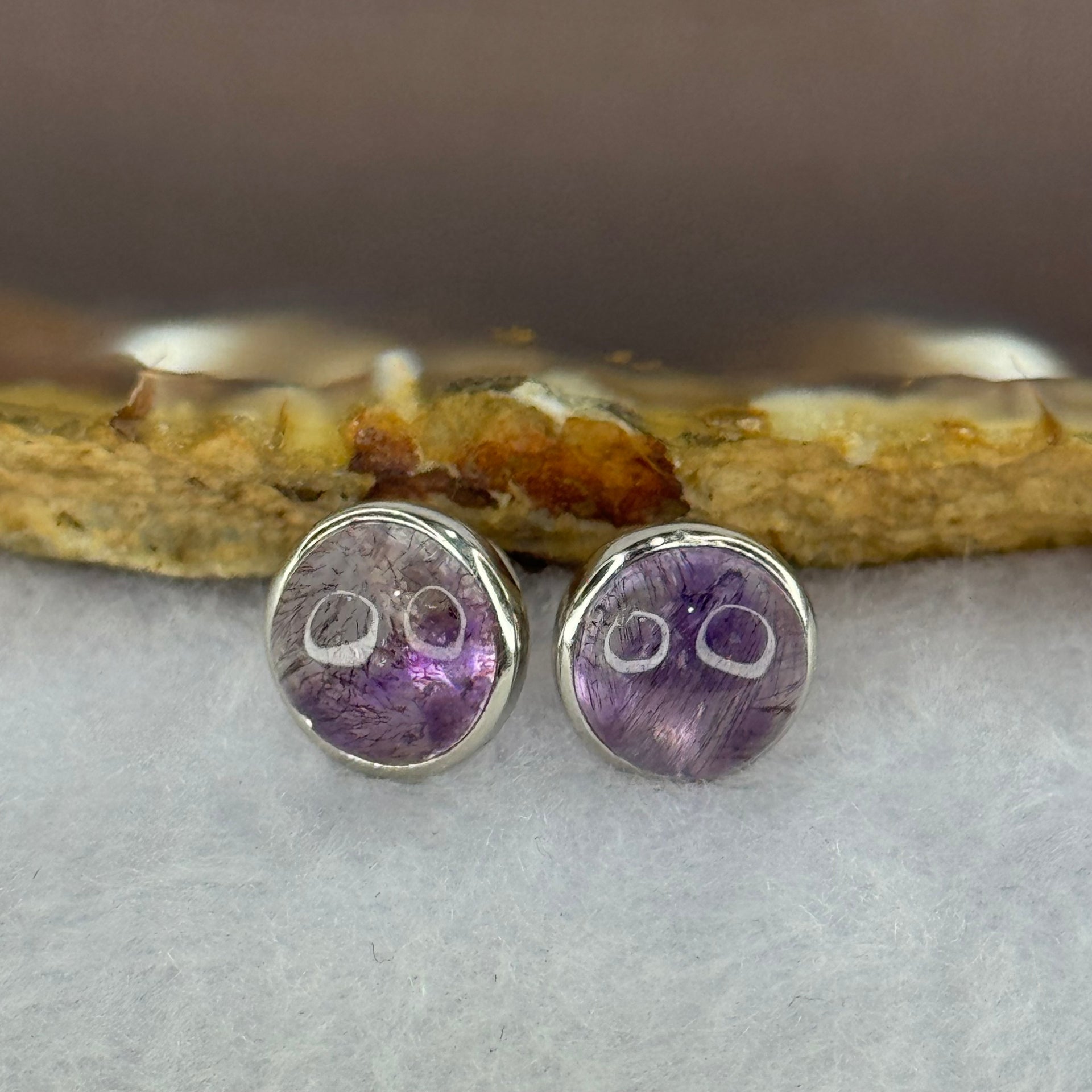 Good Grade Natural Super 7 S925 Sliver Earrings 2.55g 9.2 by 5.5mm - Huangs Jadeite and Jewelry Pte Ltd