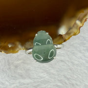 Type A Icy Blueish Green Jadeite Hulu with Crystals in S925 Sliver Ring (Adjustable Size) 3.42g 15.2 by 11.0 by 4.5mm - Huangs Jadeite and Jewelry Pte Ltd