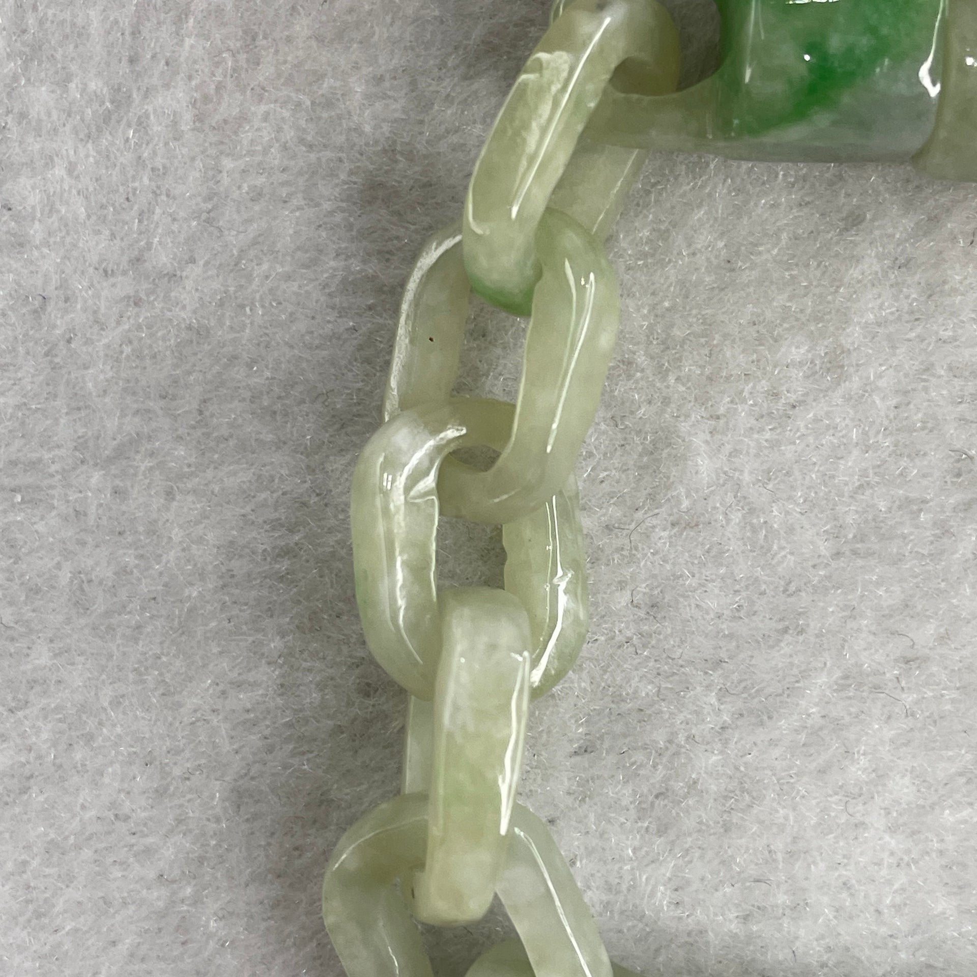 Natural Type A Green Jadeite Link Bracelet 18.54g 13cm 10.9mm 15 Pcs - Huangs Jadeite and Jewelry Pte Ltd