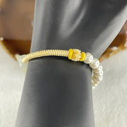 Natural Type A Semi Icy Light Green with Yellowish Jadeite Bamboo with Lotus Charm Bracelet 14.64g 15.5cm 6.18 by 7.5 by 8.2mm - Huangs Jadeite and Jewelry Pte Ltd