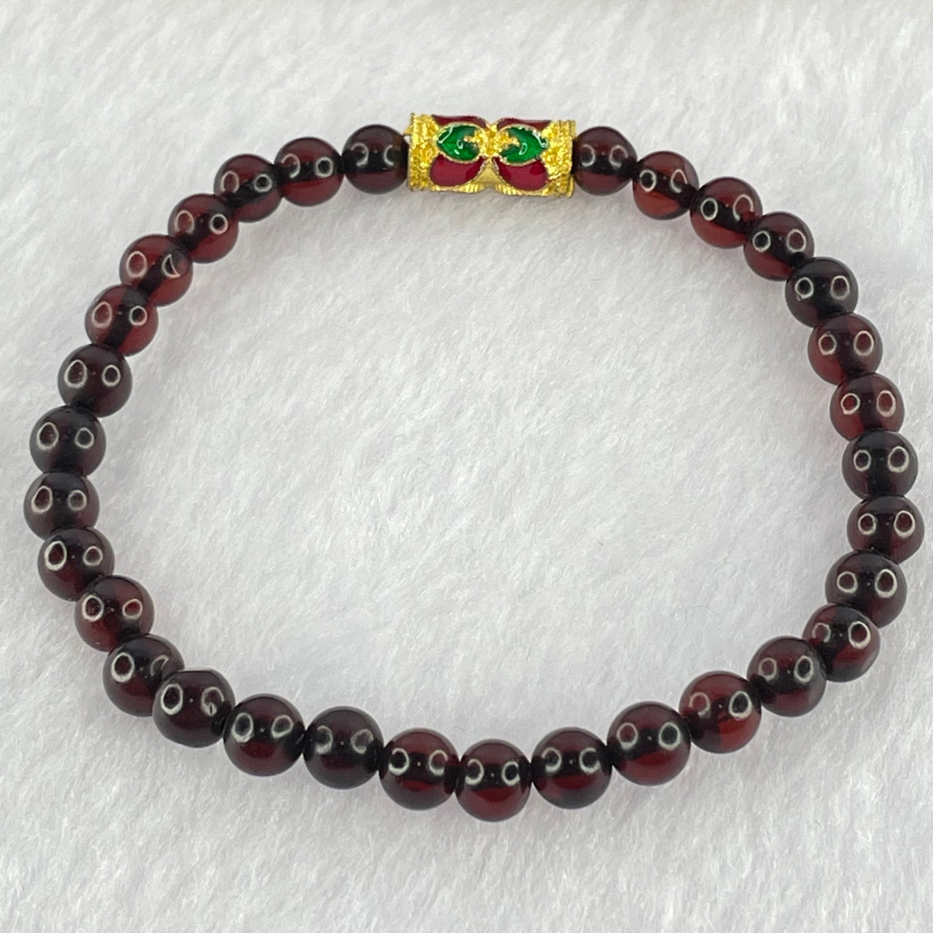 Natural Dark Blood Red Amber Beads Bracelet 天然血珀手链 3.93g 15cm 5.3mm 32 Beads - Huangs Jadeite and Jewelry Pte Ltd
