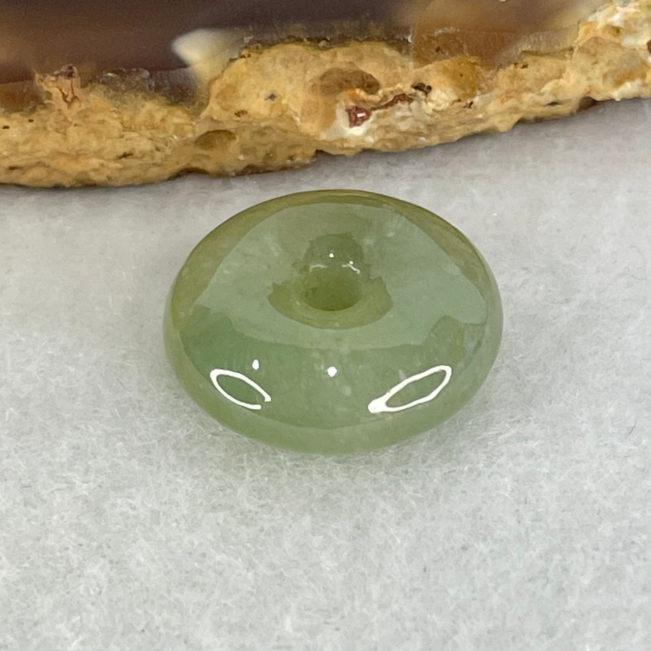 Type A Semi Icy Green Jadeite Ping An Kou Donut Charm Pendant 3.53g 16.8 by 6.4mm - Huangs Jadeite and Jewelry Pte Ltd