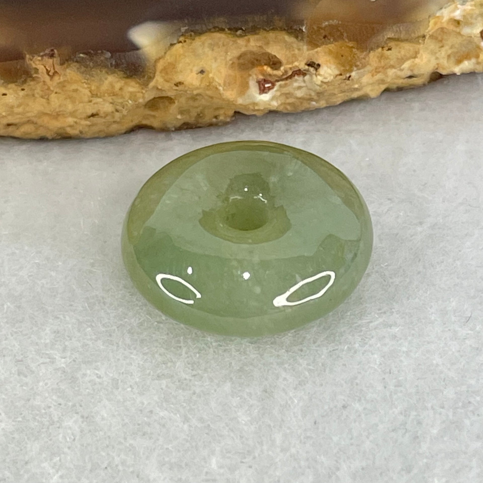 Type A Semi Icy Green Jadeite Ping An Kou Donut Charm Pendant 3.53g 16.8 by 6.4mm - Huangs Jadeite and Jewelry Pte Ltd