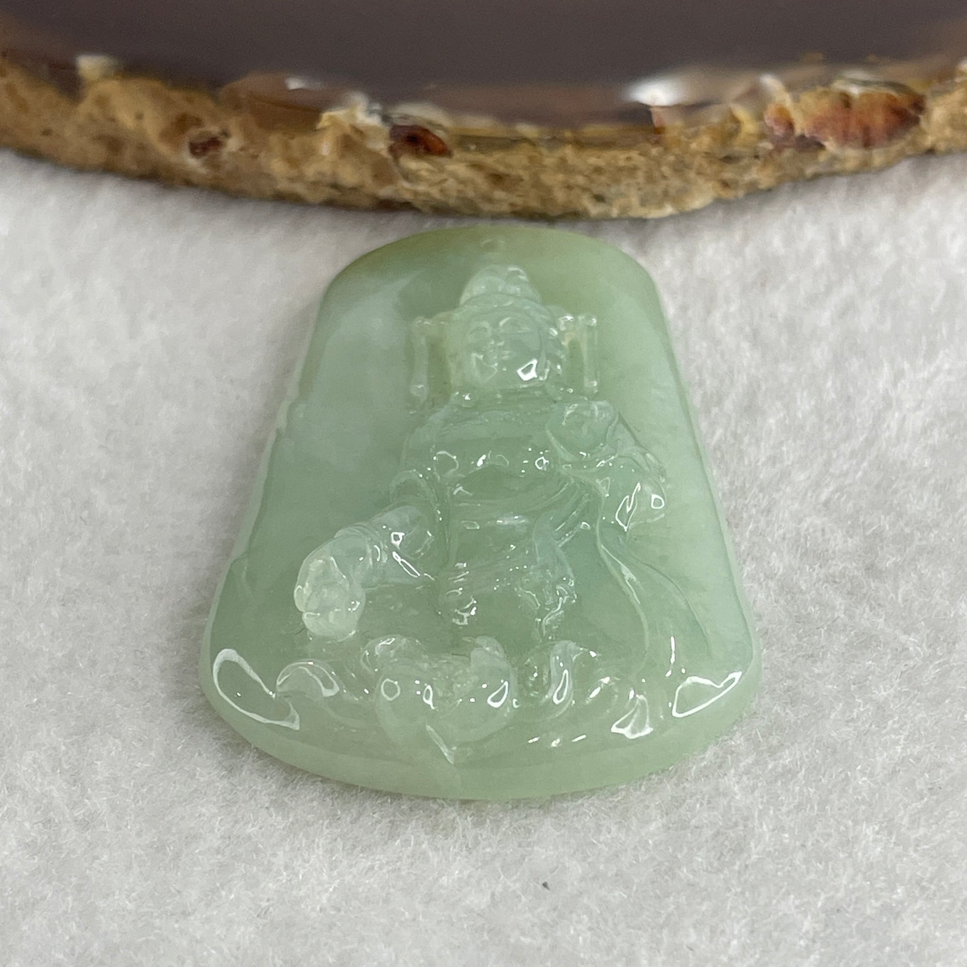 Natural Type A Jelly Light Green Jadeite Guan Yin on Lotus Flower Pendant 23.91g 55.0 by 34.1 by 7.5mm - Huangs Jadeite and Jewelry Pte Ltd
