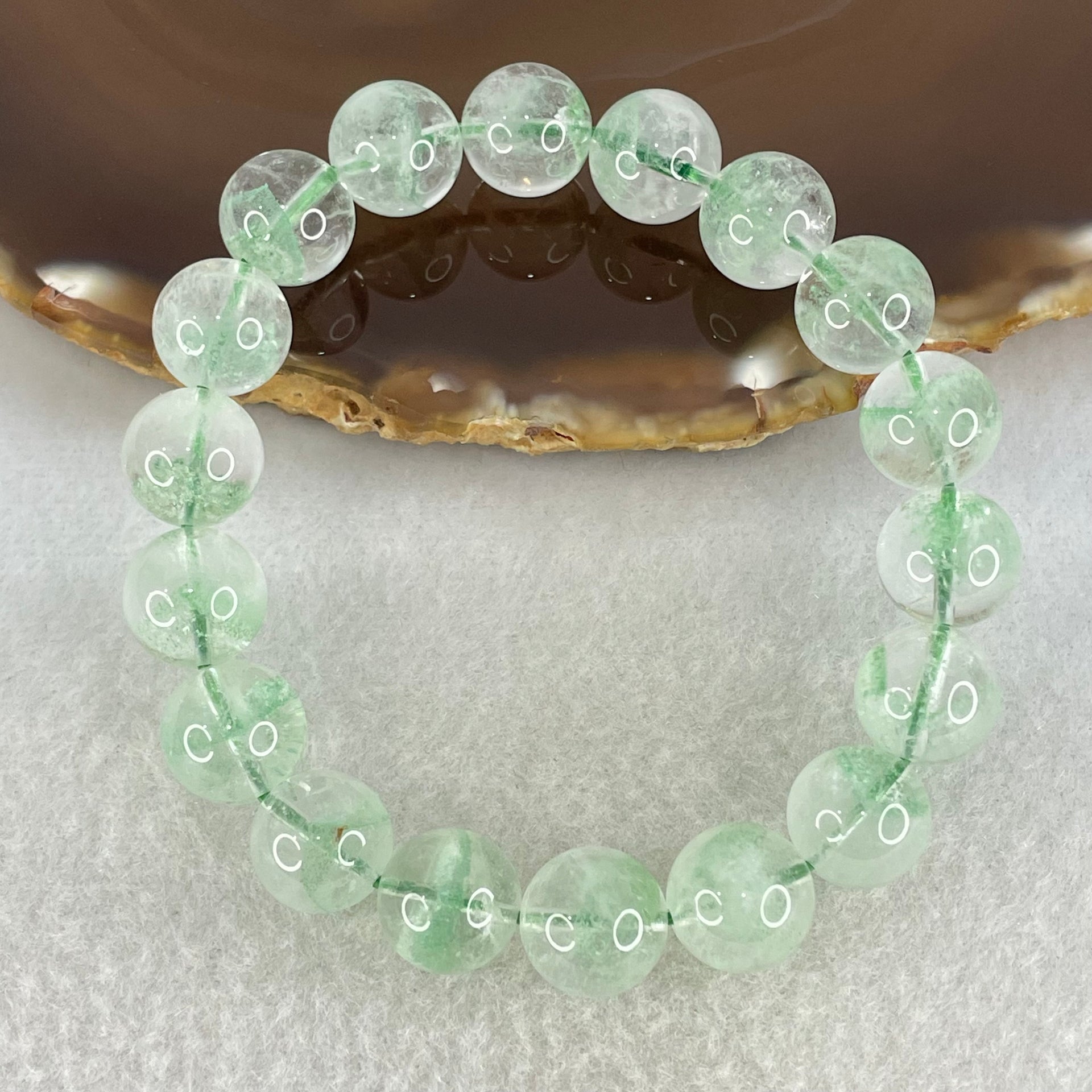 Special Grade Natural Green Phantom Quartz Bracelet 34.91g 17cm 11.3mm 18 Beads - Huangs Jadeite and Jewelry Pte Ltd