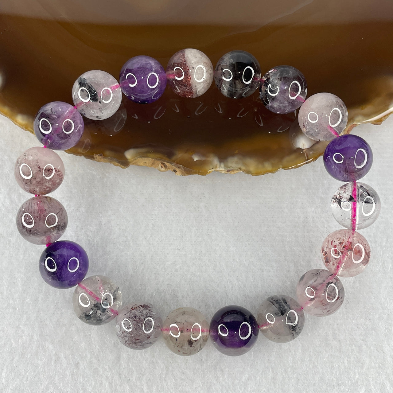 Certified Above-Average Grade Natural Super 7 Crystal Beads Bracelet | Apex Heavyweight Master Strand | Authentic Sacred Seven Multi-Mineral Inclusions Quartz Spiritual Catalyst & Auric Shield Bracelet (37.05g | 17.5cm Length | 11.3mm | 19 Beads)