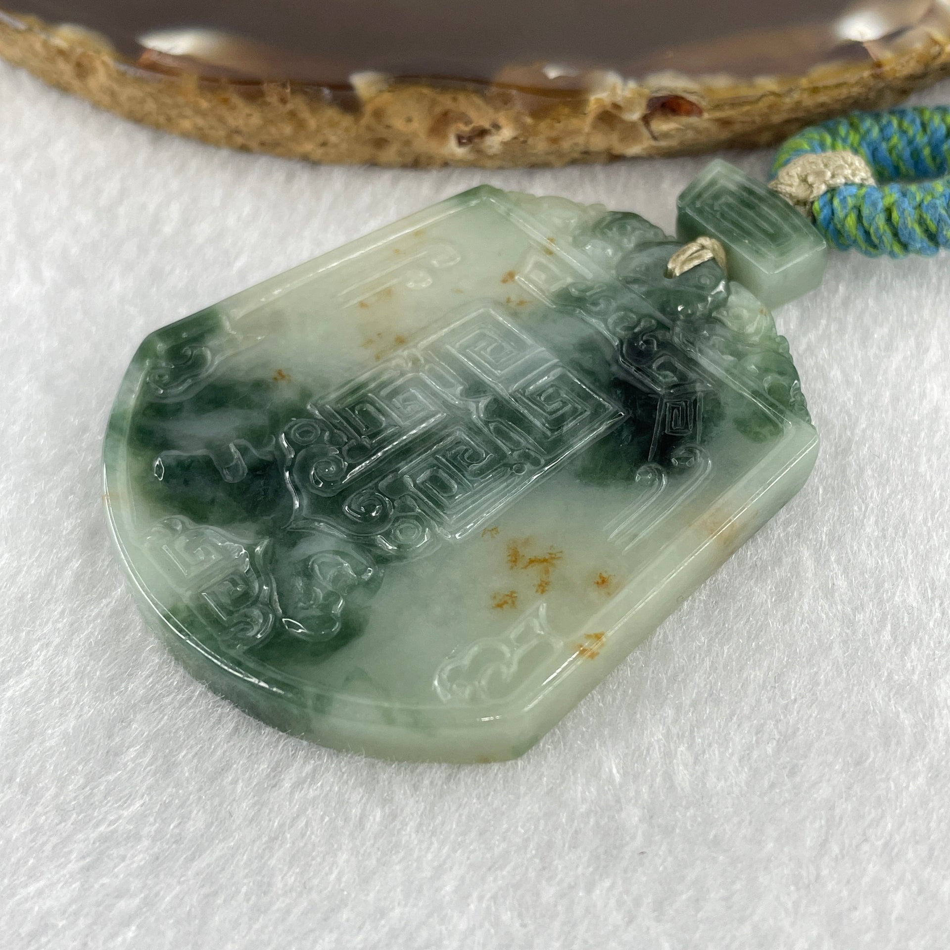Natural Type A Light Dark Green with Red Spots Jadeite Pixiu Pair Lucky Charm for Luck, Wealth and Protection Pendant 36.74g 52.6 by 45.6 by 5.6mm - Huangs Jadeite and Jewelry Pte Ltd