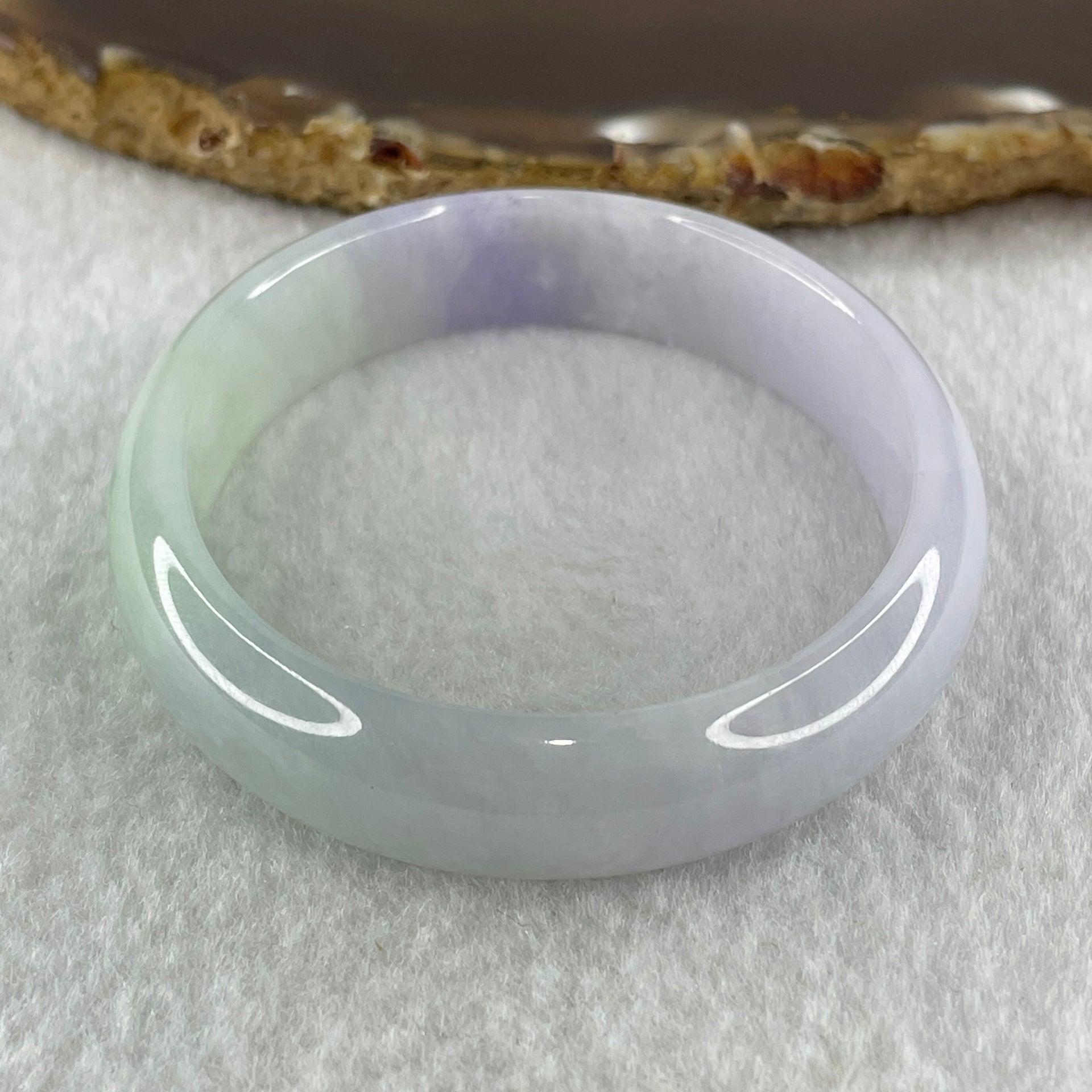 Type A Natural Jelly Lavender Light Green Jadeite Oval Bangle 31.54g Inner Diameter 53.6mm 12.0 by 5.9mm (Internal Lines) - Huangs Jadeite and Jewelry Pte Ltd