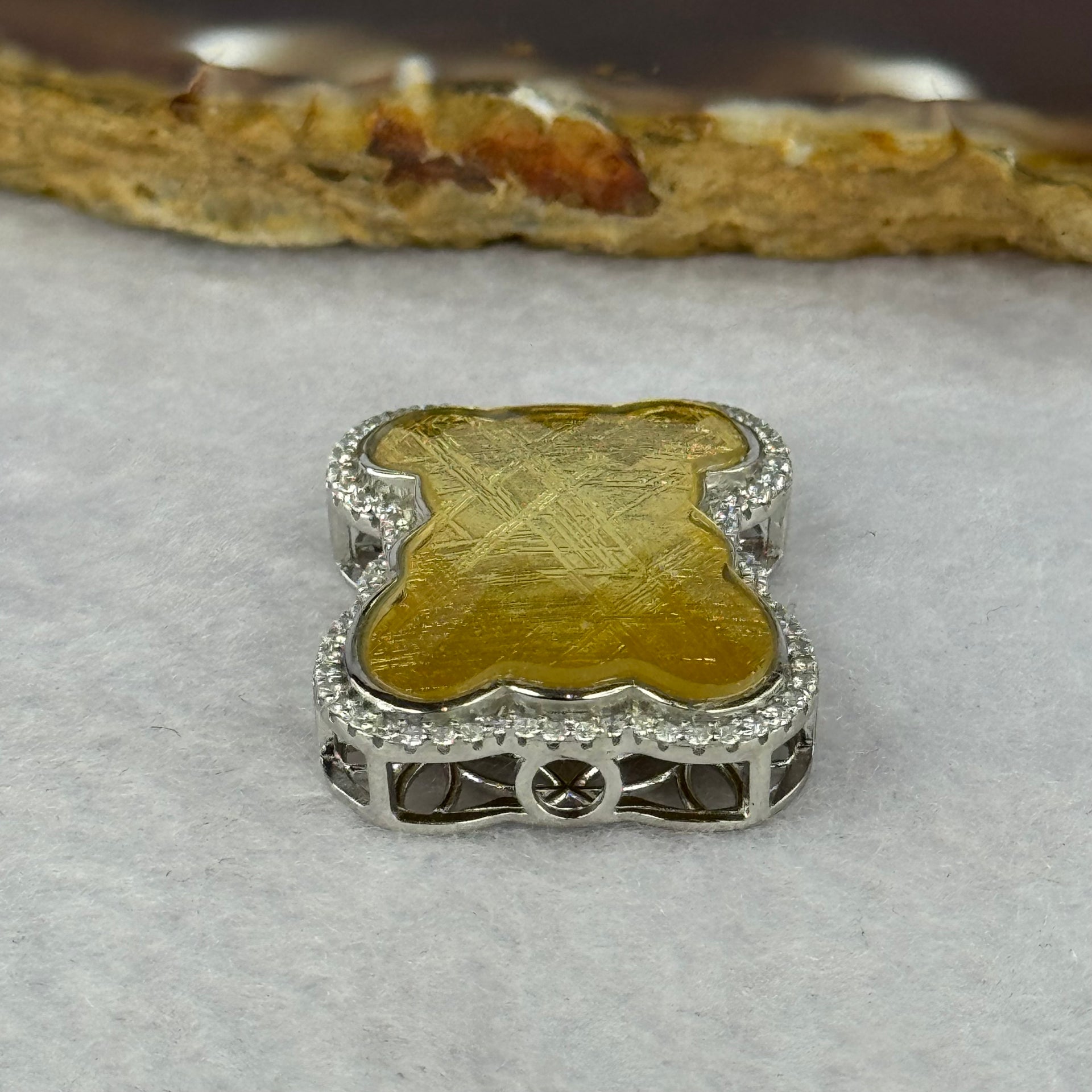 Natural Meteorite Bear Charm in S925 Silver with Crystals For Necklace / Bracelet (Gold Color) 7.33g 26.0 by 21.3 by 8.5mm - Huangs Jadeite and Jewelry Pte Ltd