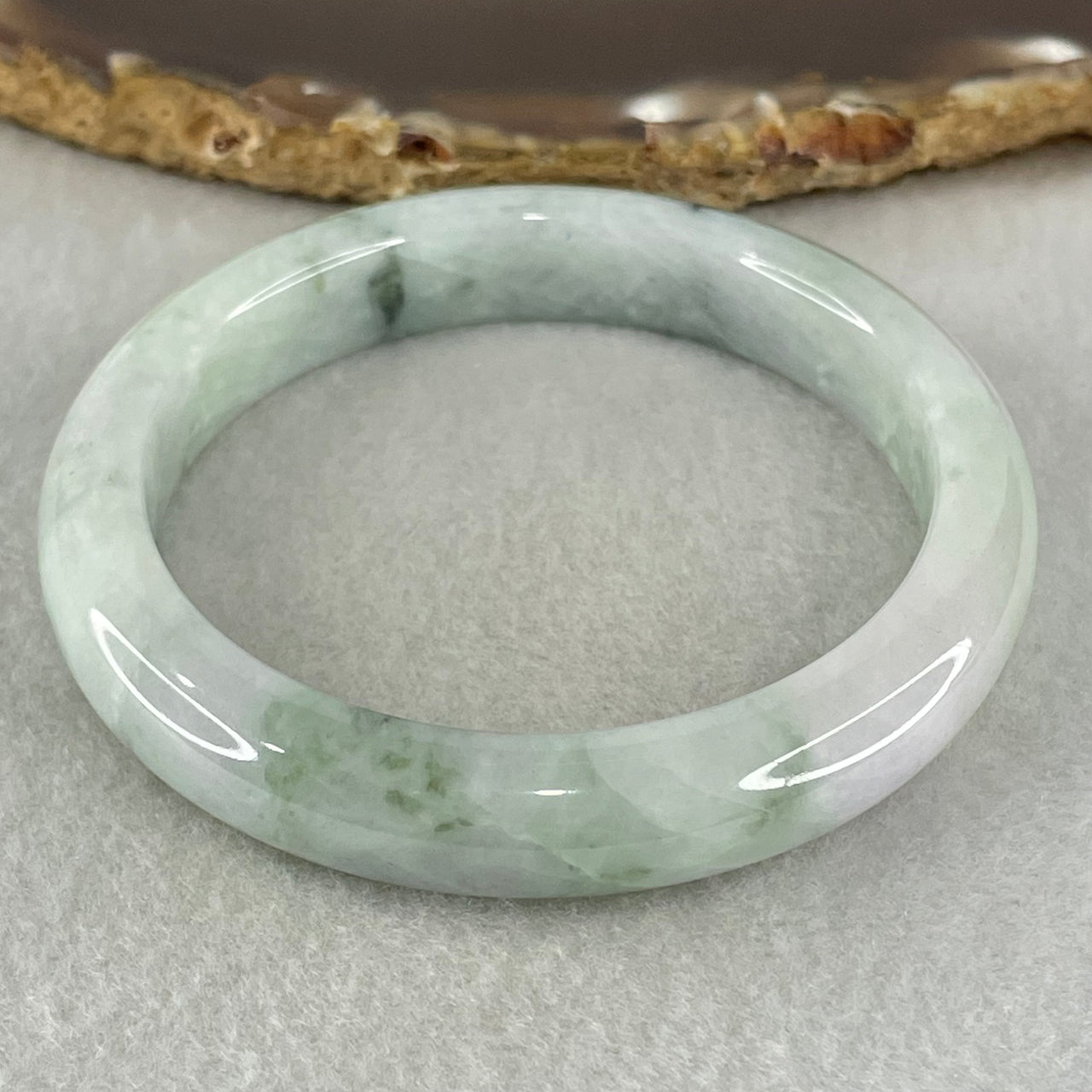 Type A Light Green with Blueish Green piao Hua Floral Jadeite Bangle 40.51g Inner Diameter 52.6mm 10.2 by 8.5mm (Internal Lines) - Huangs Jadeite and Jewelry Pte Ltd
