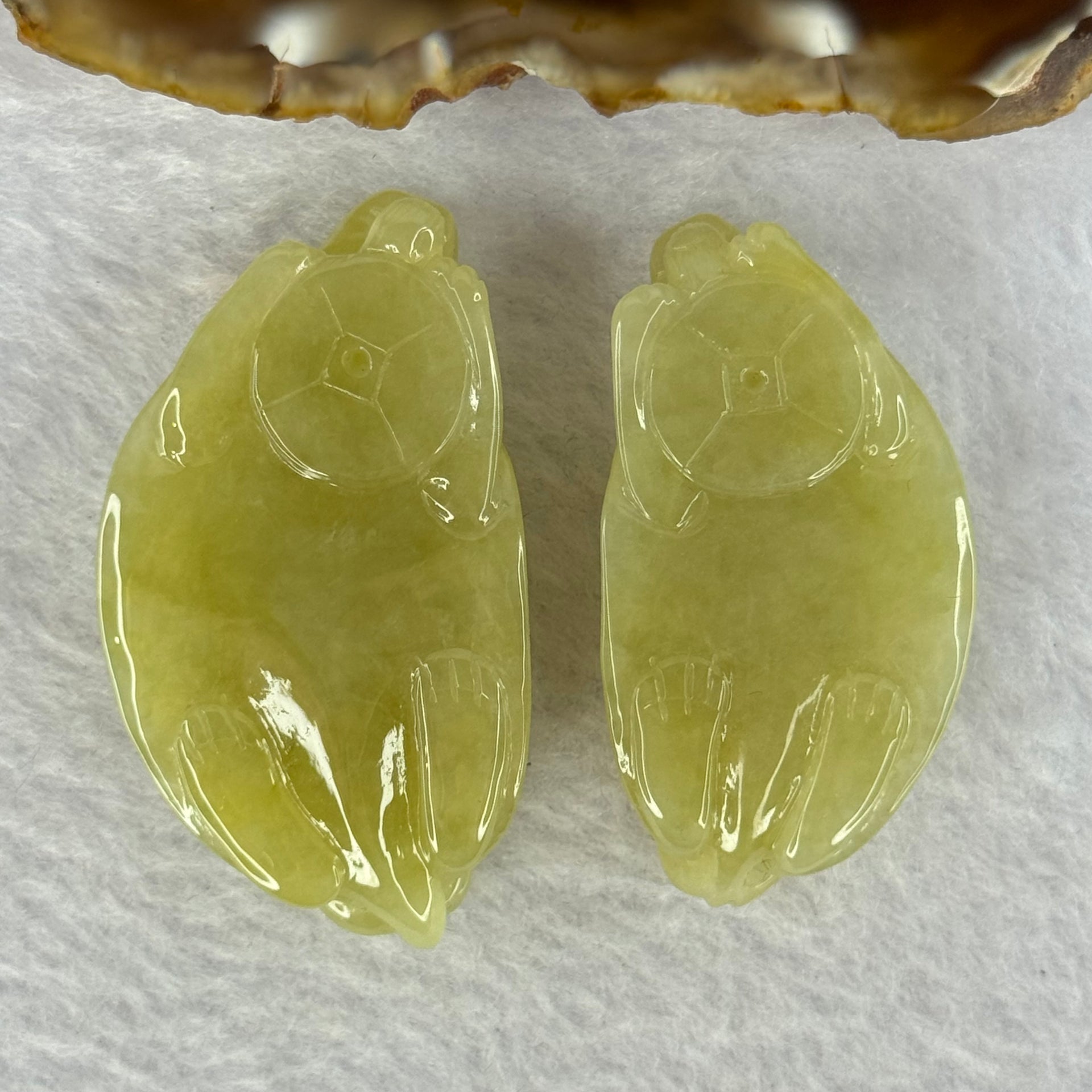 Grand Master Type A Yellow Jadeite Dragon Turtle Pair 54.05g 49.6 by 27.2 by 13.6mm - Huangs Jadeite and Jewelry Pte Ltd