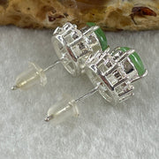 Type A Natural Green Jadeite Cabochon 6.7 by 5.2 by 2.5m Stone for Setting 4.46g (On Silver Earrings Mold) - Huangs Jadeite and Jewelry Pte Ltd