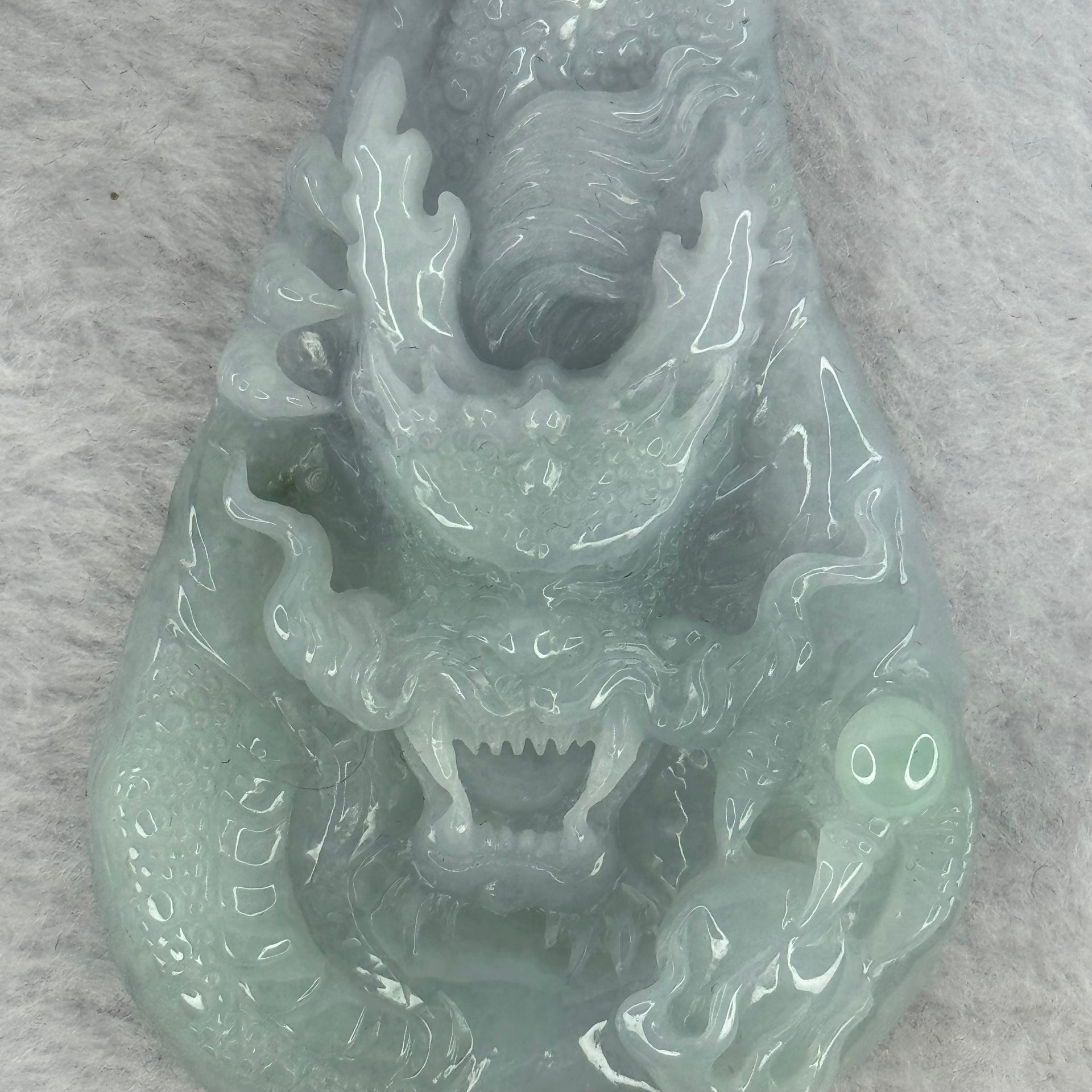 Type A Green Lavender Jadeite Dragon Pendant 61.74g 72.1 by 47.2 by 13.3mm - Huangs Jadeite and Jewelry Pte Ltd