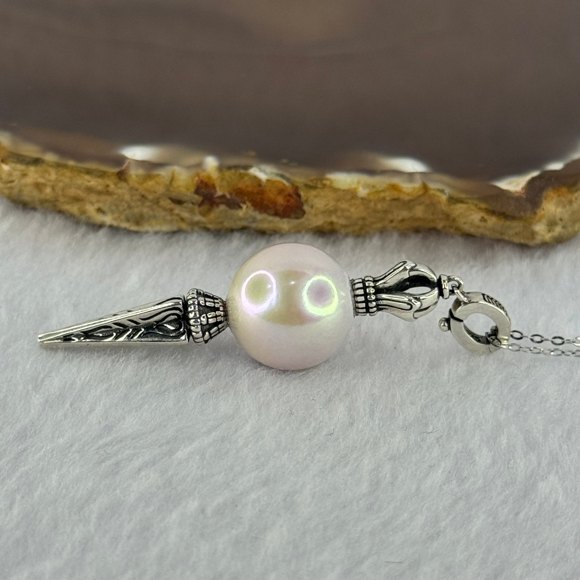 Natural Large White Pearl Demon Subduing Dagger S925 Silver Pendant in S925 Sliver Necklace 8.39g 14.2mm - Huangs Jadeite and Jewelry Pte Ltd