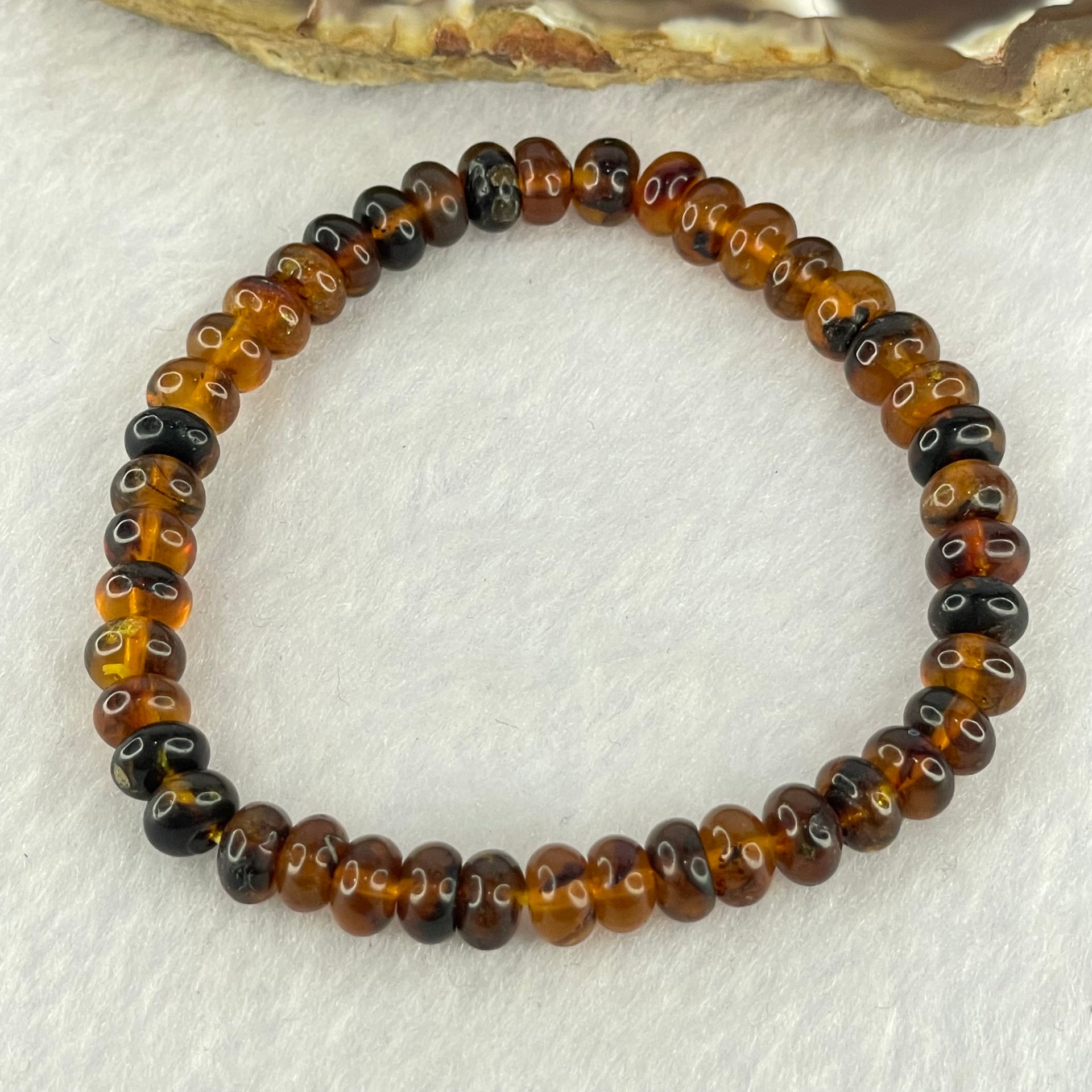 Natural Dark Brownish Yellow Medicine Amber Beads Bracelet 天然抚顺药珀手链 4.28g 15cm 6.6mm 42 Beads - Huangs Jadeite and Jewelry Pte Ltd