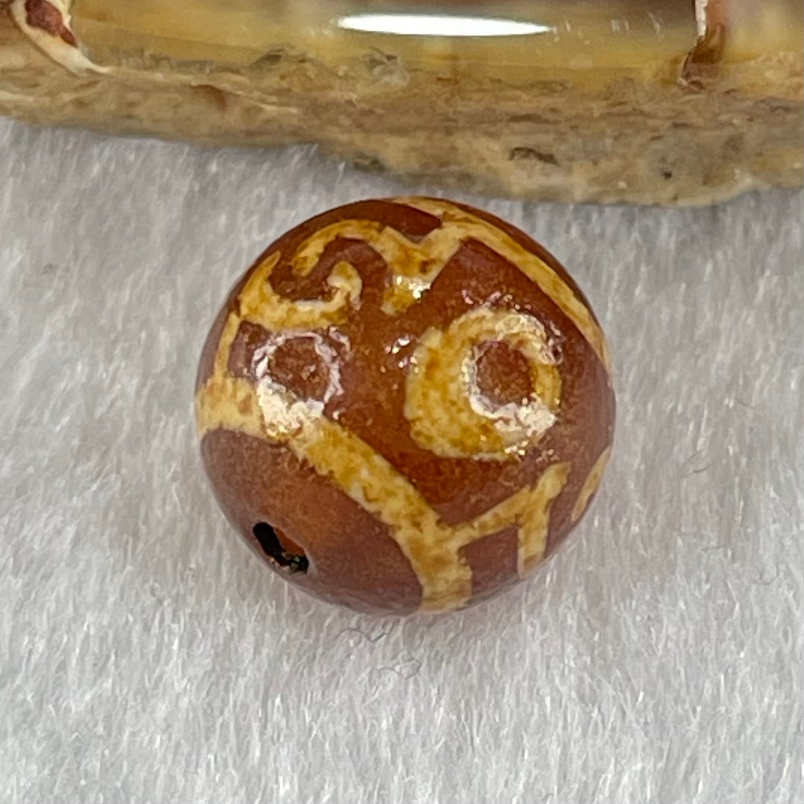 Natural Powerful Tibetan Old Oily Agate 3 Eyed Dharma Vajra Dzi Bead Heavenly Master (Tian Zhu) 三眼金刚杵天珠 1.44g 10.2 by 10.3mm - Huangs Jadeite and Jewelry Pte Ltd