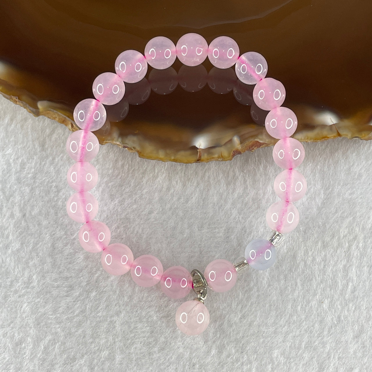 Natural Pink with Blue Chalcedony Agate Beads Bracelet 15.69g 14.5cm 8.1mm 21 Beads