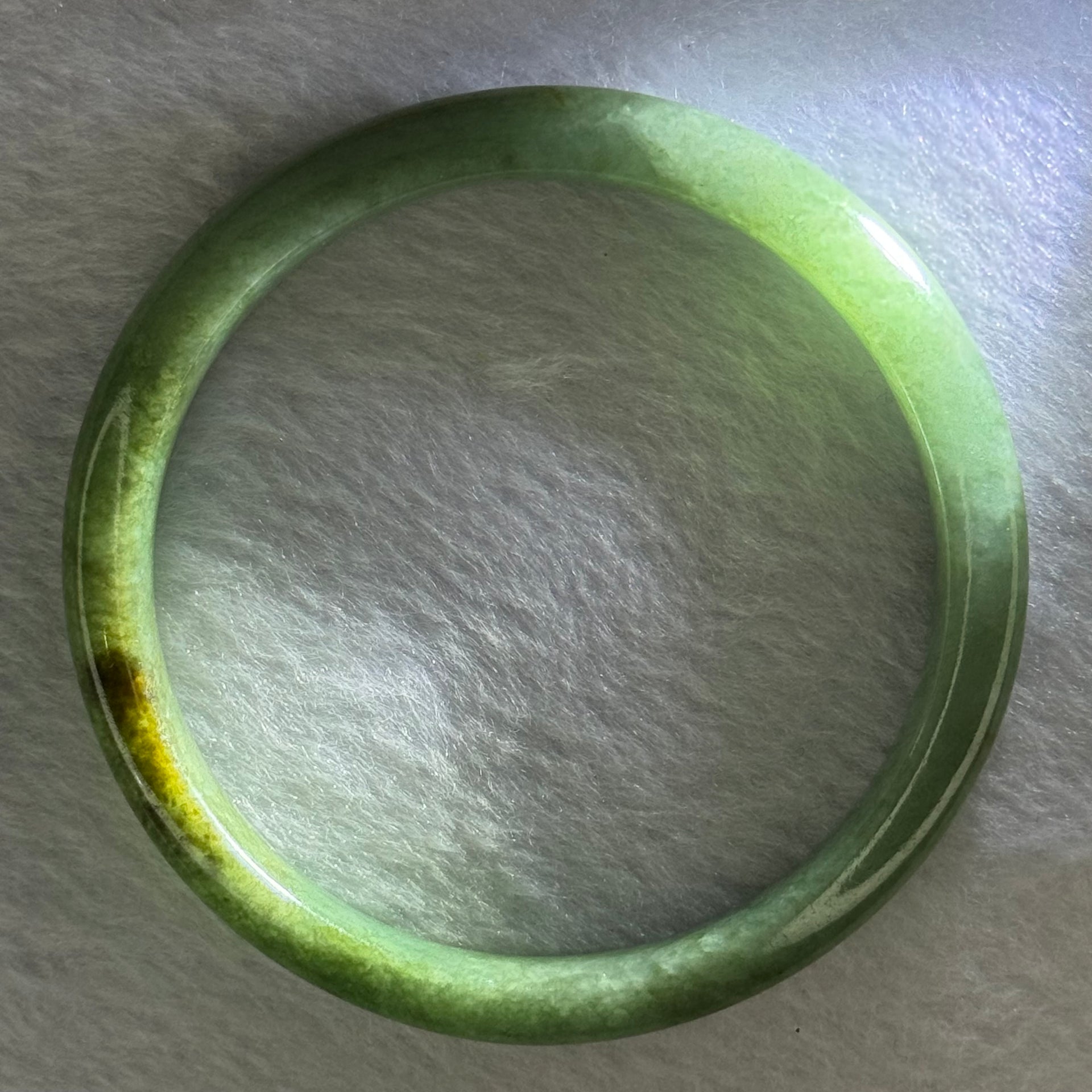 Type A Green and Dark Brown Patch Jadeite Bangle 33.95g Internal 59.3mm 9.1 by 7.1mm - Huangs Jadeite and Jewelry Pte Ltd