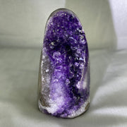 Natural Deep Intense Purple Amethyst Cave with Wooden Stand 2,097.3g 109.9 by 121.7 by 210.0mm - Huangs Jadeite and Jewelry Pte Ltd