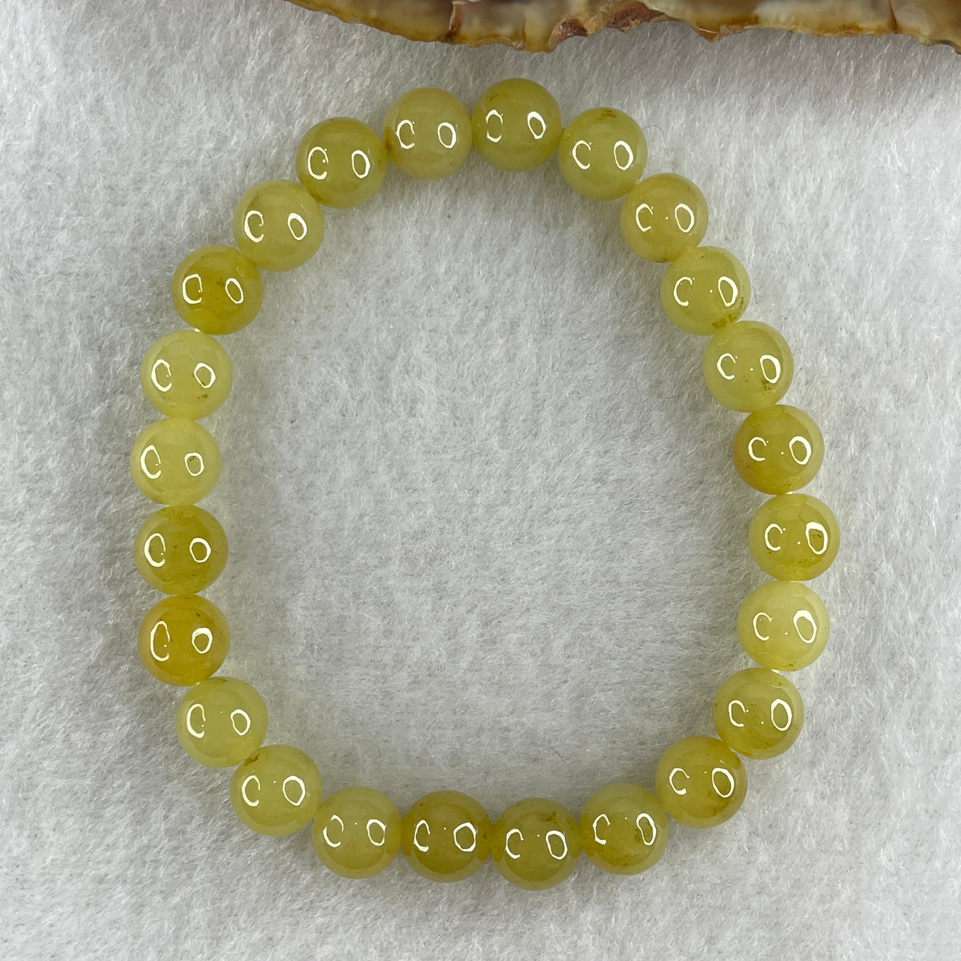 High Grade Natural Type A Intense Yellow Jadeite  Beads Bracelet 18.28g 15cm 7.8mm 24 Beads - Huangs Jadeite and Jewelry Pte Ltd