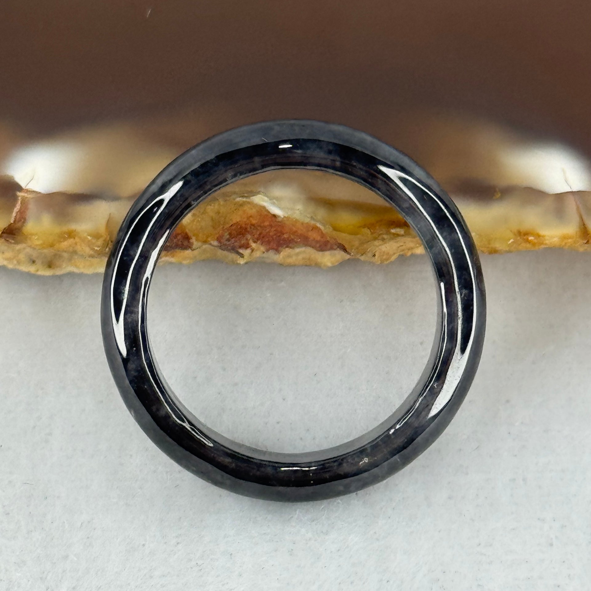 Type A Wuji Black Grey Jadeite Ring 2.47g 4.6 by 3.2mm US7.8 HK17.5 (Very Slight Internal Line) - Huangs Jadeite and Jewelry Pte Ltd