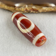 Natural Powerful Tibetan Old Oily Red White Agate One Eye Gold Metal Element Dzi Bead Heavenly Master (Tian Zhu) 一眼金天珠 11.08g 37.6 by 13.6mm - Huangs Jadeite and Jewelry Pte Ltd