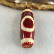 Natural Powerful Tibetan Old Oily Red White Agate One Eye Gold Metal Element Dzi Bead Heavenly Master (Tian Zhu) 一眼金天珠 9.24g 37.8 by 12.6mm - Huangs Jadeite and Jewelry Pte Ltd