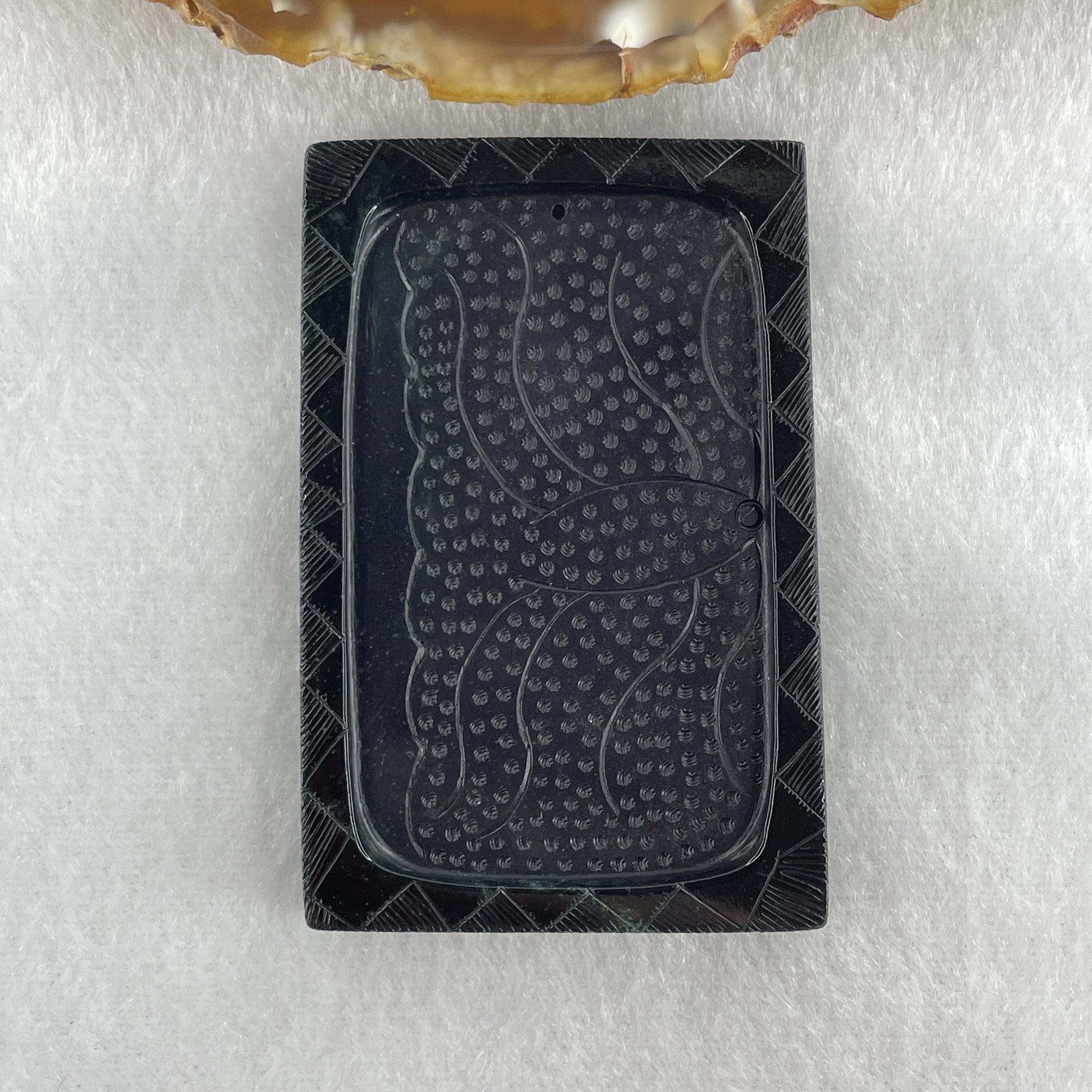 Type A Opaque to Partial Translucent Black Omphacite Jadeite Guan Yin with Dragon and Phoenix Pendant 34.30g 63.1 by 41.4 by 8.0mm - Huangs Jadeite and Jewelry Pte Ltd