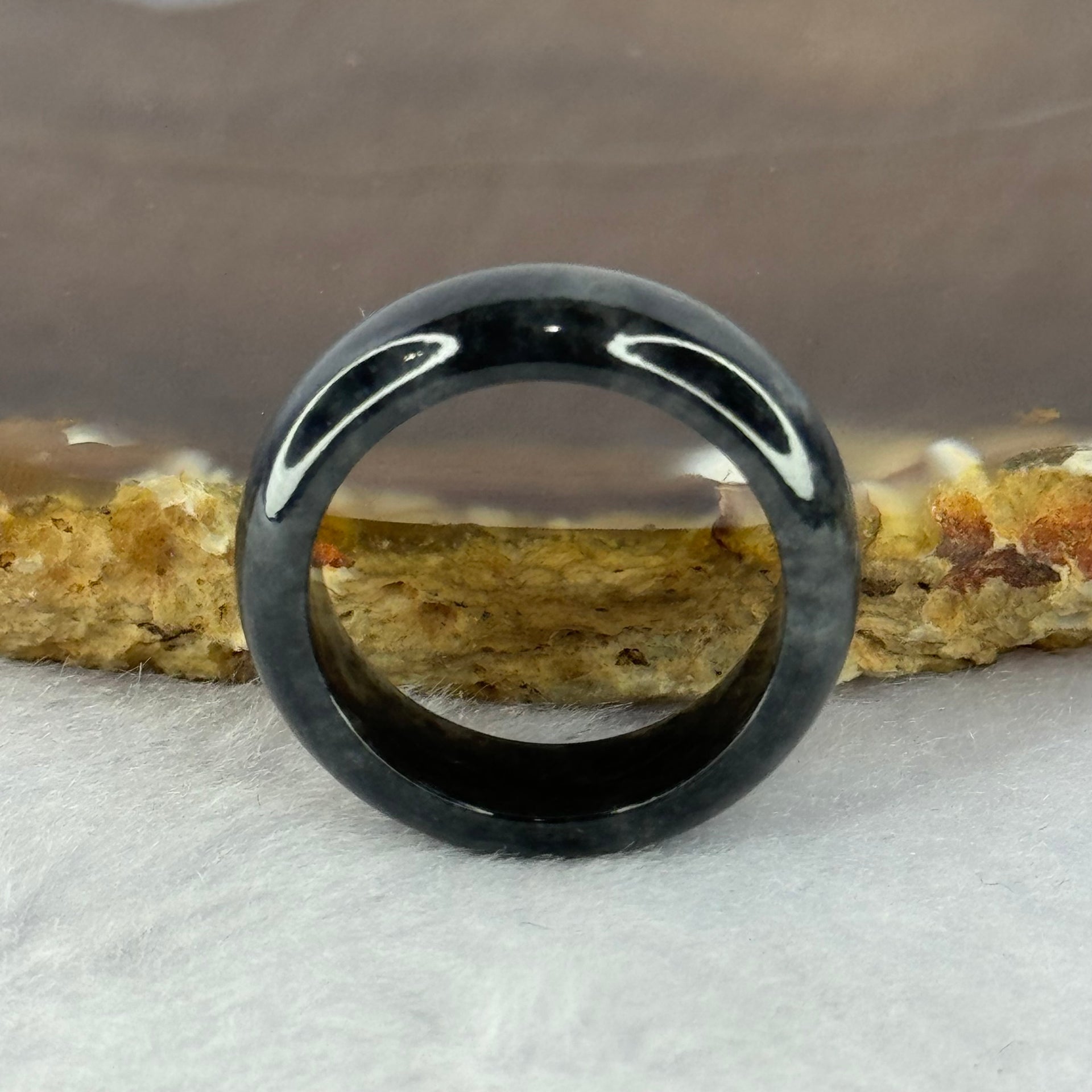 Type A Black Wuji Jadeite Ring 4.21g 7.4 by 3.6mm US8 HK17.75 - Huangs Jadeite and Jewelry Pte Ltd