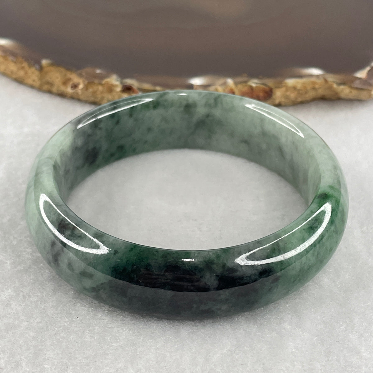 Natural Type A Green with Dark Green Jadeite Bangle | 55.0mm Inner Diameter (63.87g 16.5x7.6mm | Close to Perfect Grade | Sovereign Wealth & Vital Force)