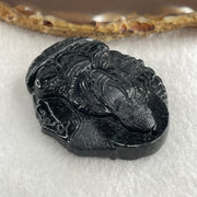Type A Opaque Black Omphacite Jadeite Good Vs Evil Amitabha Buddha Pendant Dog and Boar Pig Zodiac Guardian 44.61g 50.6 by 43.4 by 12.0mm - Huangs Jadeite and Jewelry Pte Ltd