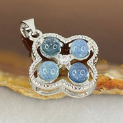 Above Average Grade Rare Natural Blue Dumortierite Rutilated Quartz in S925 Four Leaf Clover Pendant 2.32g 4.0mm 4pcs - Huangs Jadeite and Jewelry Pte Ltd