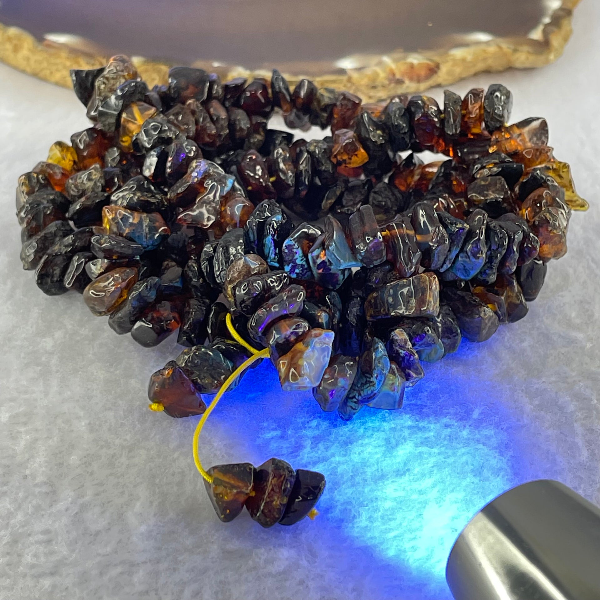 Natural Blood and Yellow Amber Beads Irregular Bracelet 39.81g 80cm 14.4 by 8.3 by 4.4mm to 7.8 by 7.7 by 4.9mm 95pcs - Huangs Jadeite and Jewelry Pte Ltd