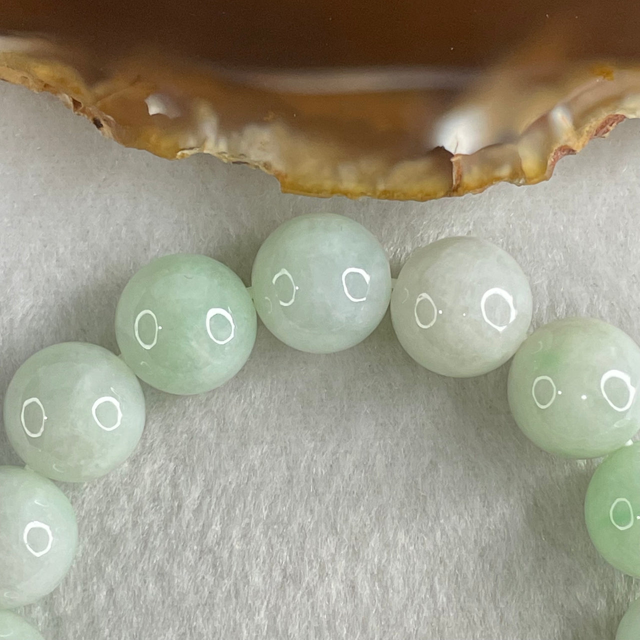 Type A Light Green Jadeite Beads Bracelet 55.28g 16cm 12.6mm 16 Beads - Huangs Jadeite and Jewelry Pte Ltd