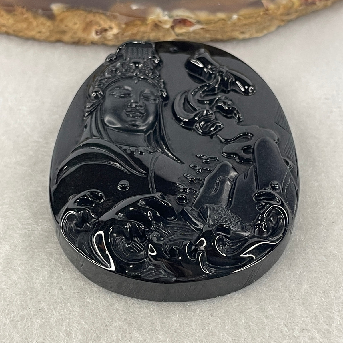Certified Natural Type A Black Omphacite Jadeite Wenshu Pu Sa on Shan Shui Pendant | Ultimate Wisdom & Sacred Landscape (27.03g | 60.8x44.3x9.6mm | Crown, Third Eye & Root Chakra Shield, Scholastic Mastery, Divine Clarity & Wealth Protection)