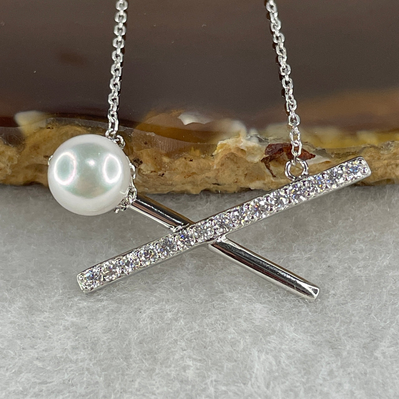 Moissanite "X" Kiss Necklace in S925 Sterling Silver - D Color Round Brilliant Cut - 3.85g Substantial Cross Charm - 40-44cm Adjustable Love Jewelry 7.8x7.5mm