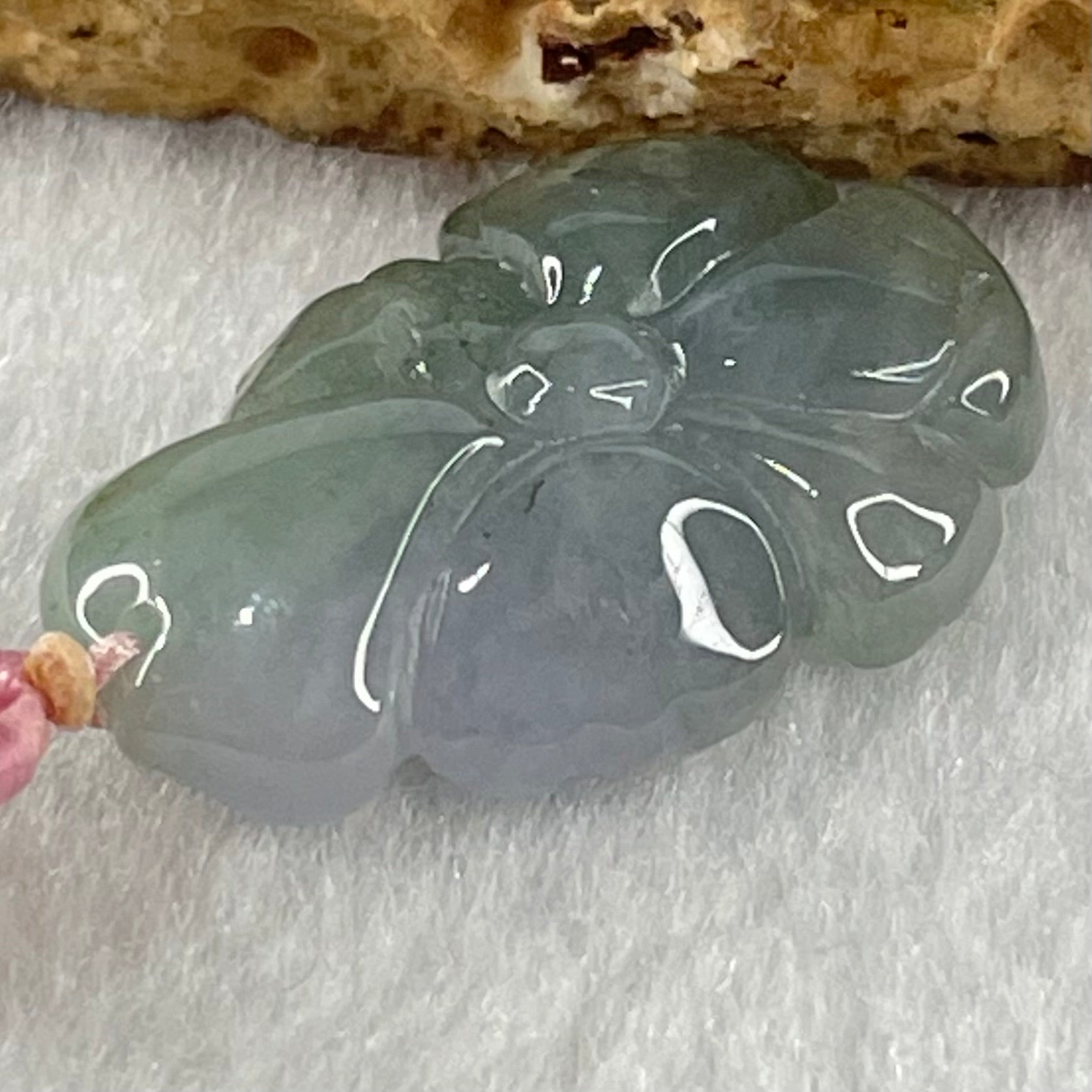 Type A Semi Icy Blueish Green with Lavender Lotus Flower Jadeite Flower Pendant 5.44g 27.3 by 17.5 by 7.9mm - Huangs Jadeite and Jewelry Pte Ltd