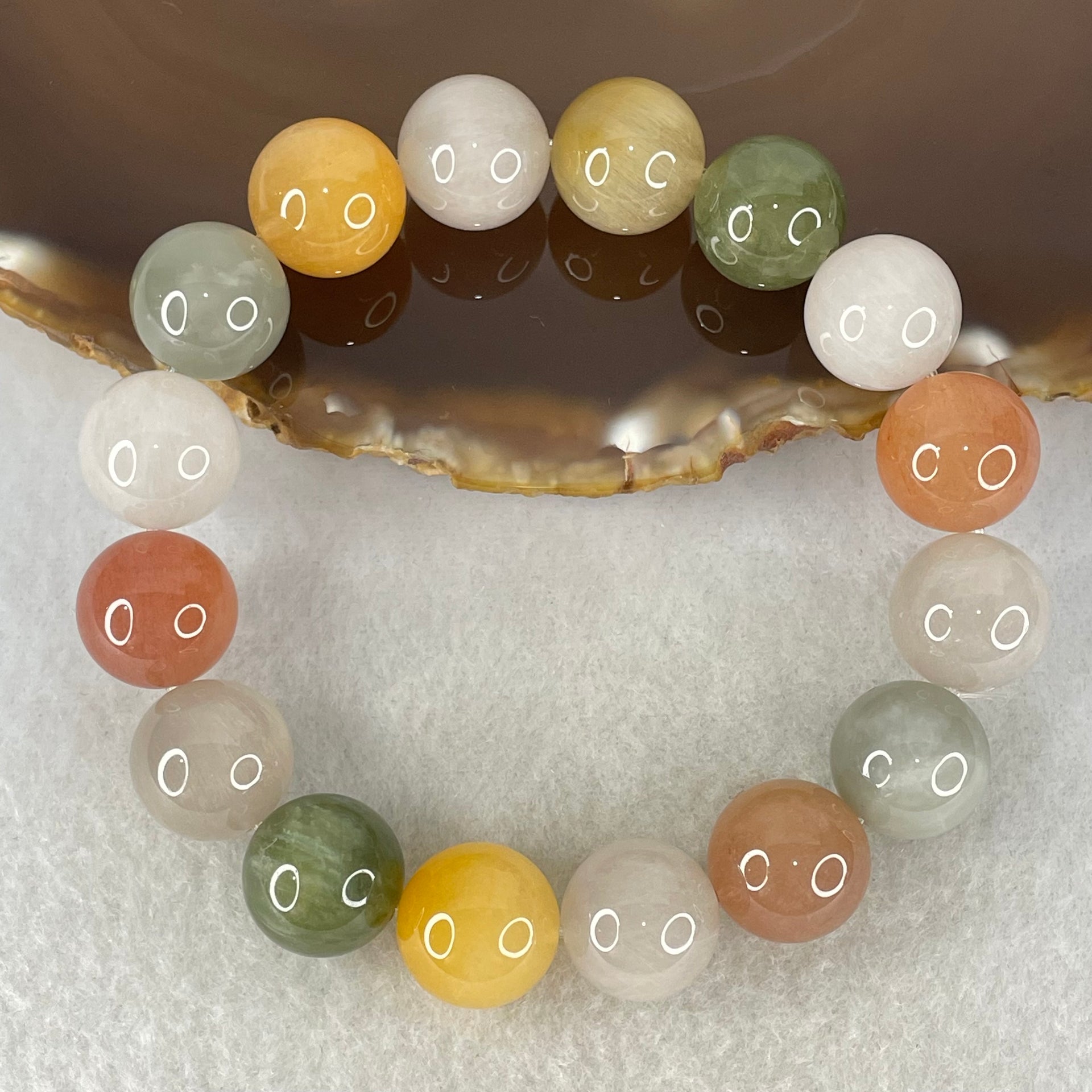 Above Average Grade Natural Muti Colour Rabbit Hair Rutilated Quartz Beads Bracelet 56.15g 18.5cm 13.7mm 16 Beads - Huangs Jadeite and Jewelry Pte Ltd