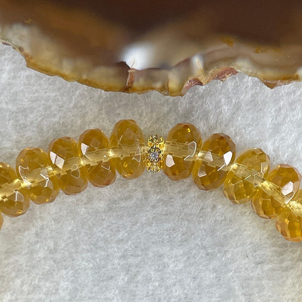 Natural Intense Yellow Citrine Donut with Hulu Charm Bracelet 26.29g 15cm 9.4mm 32 Beads - Huangs Jadeite and Jewelry Pte Ltd