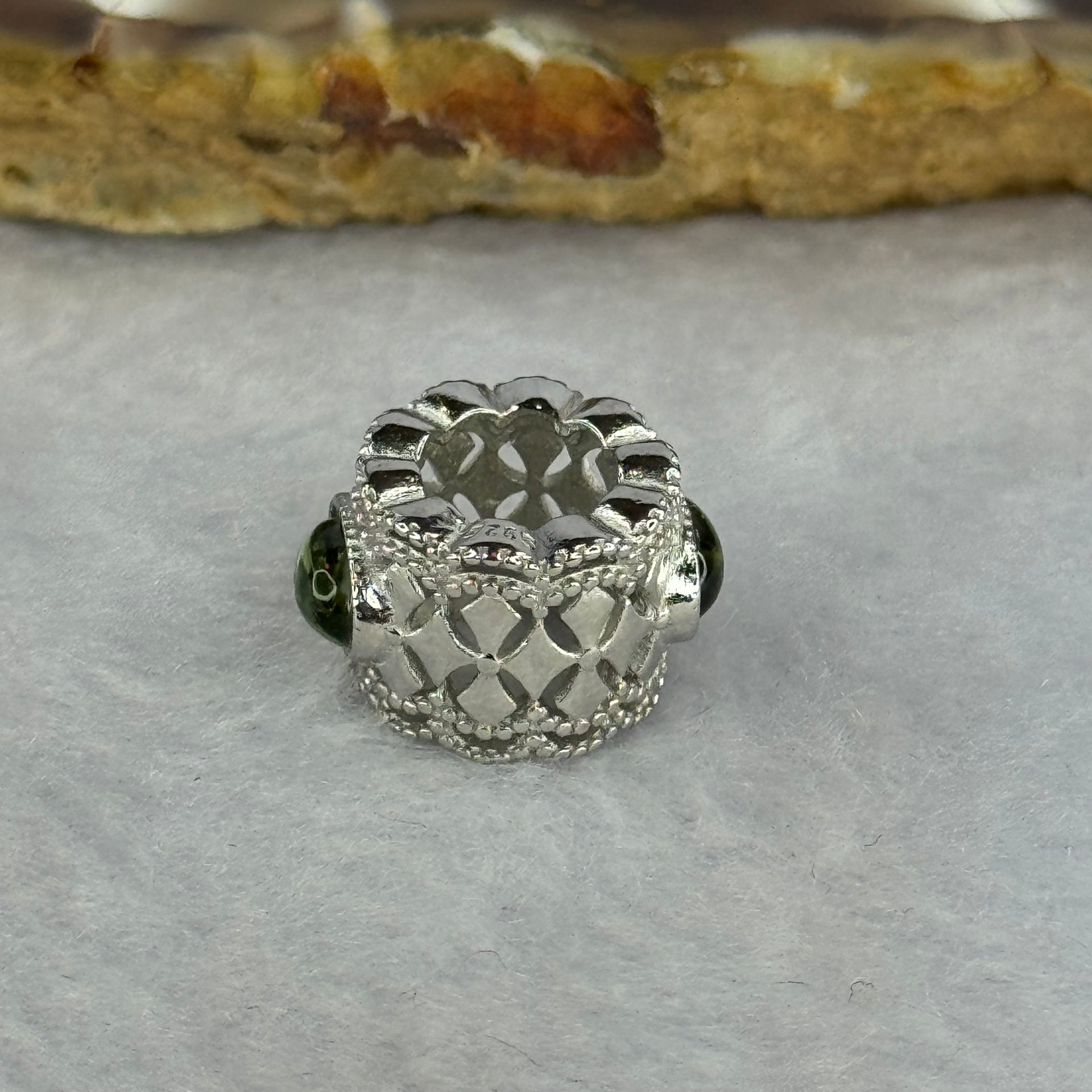 Natural Czech Republic Moldavite Meteorite Crystal in S925 Sliver Bracelet Charm 2.43g 15.1 by 11.9 by 9.4 / 6.7 by 3.8 by 2.0mm - Huangs Jadeite and Jewelry Pte Ltd