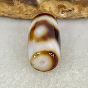 Natural Powerful Tibetan Old Oily White with Dark Brown Agate 3 Eyes Dzi Bead Heavenly Master (Tian Zhu) 三眼天诛 3.49g 19.6 by 10.3mm - Huangs Jadeite and Jewelry Pte Ltd