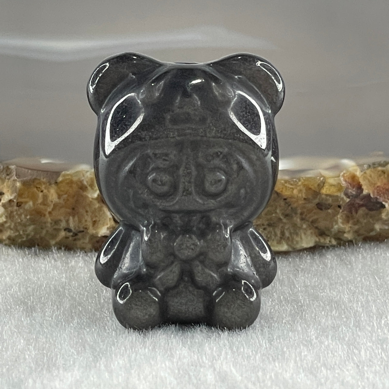 Black Obsidian Labubu Charm Display 14.28g 28.8 by 21.7 by 19.0mm - Huangs Jadeite and Jewelry Pte Ltd