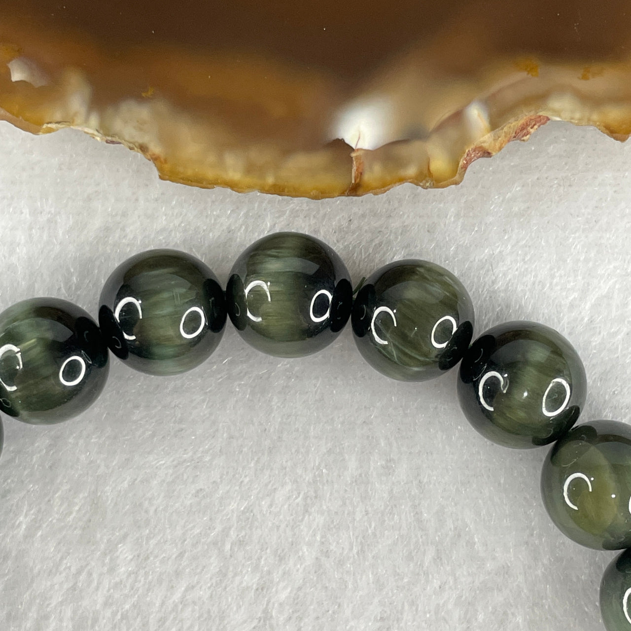 Very Very Good Grade Natural Green Rutilated Cat Eyes Quartz with Actinolite Yang Qi Shi Beads Bracelet 30.17g 17cm 10.3mm 20 Beads
