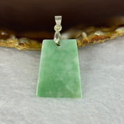 Type A Green Jadeite Wu Shi Pai in S925 Silver Clasp 3.78g 24.7 by 19.4 by 3.2mm - Huangs Jadeite and Jewelry Pte Ltd