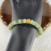 Natural Type A Muti Color Green with Yellow Blueish Green Colorless Jadeite Donut Beads Bracelet 19.89g 16cm 7.1mm 80 Pcs - Huangs Jadeite and Jewelry Pte Ltd