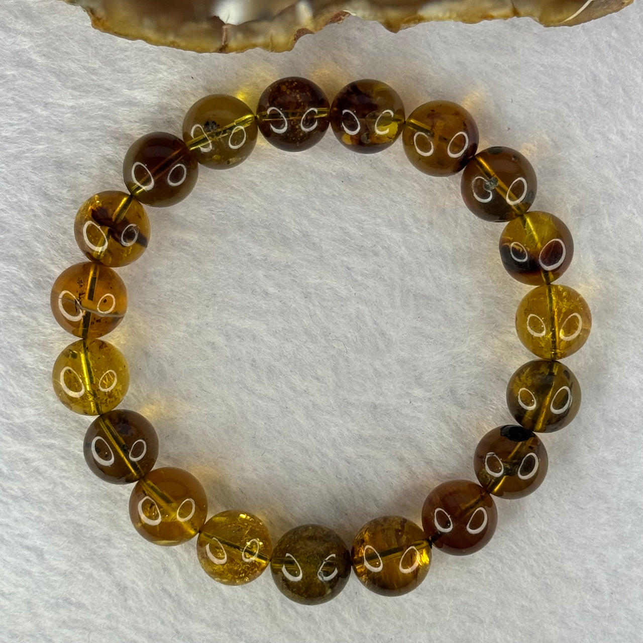 Natural Amber Bracelet 天然琥珀手链 9.75g 15.5cm 10.5mm 19 Beads - Huangs Jadeite and Jewelry Pte Ltd