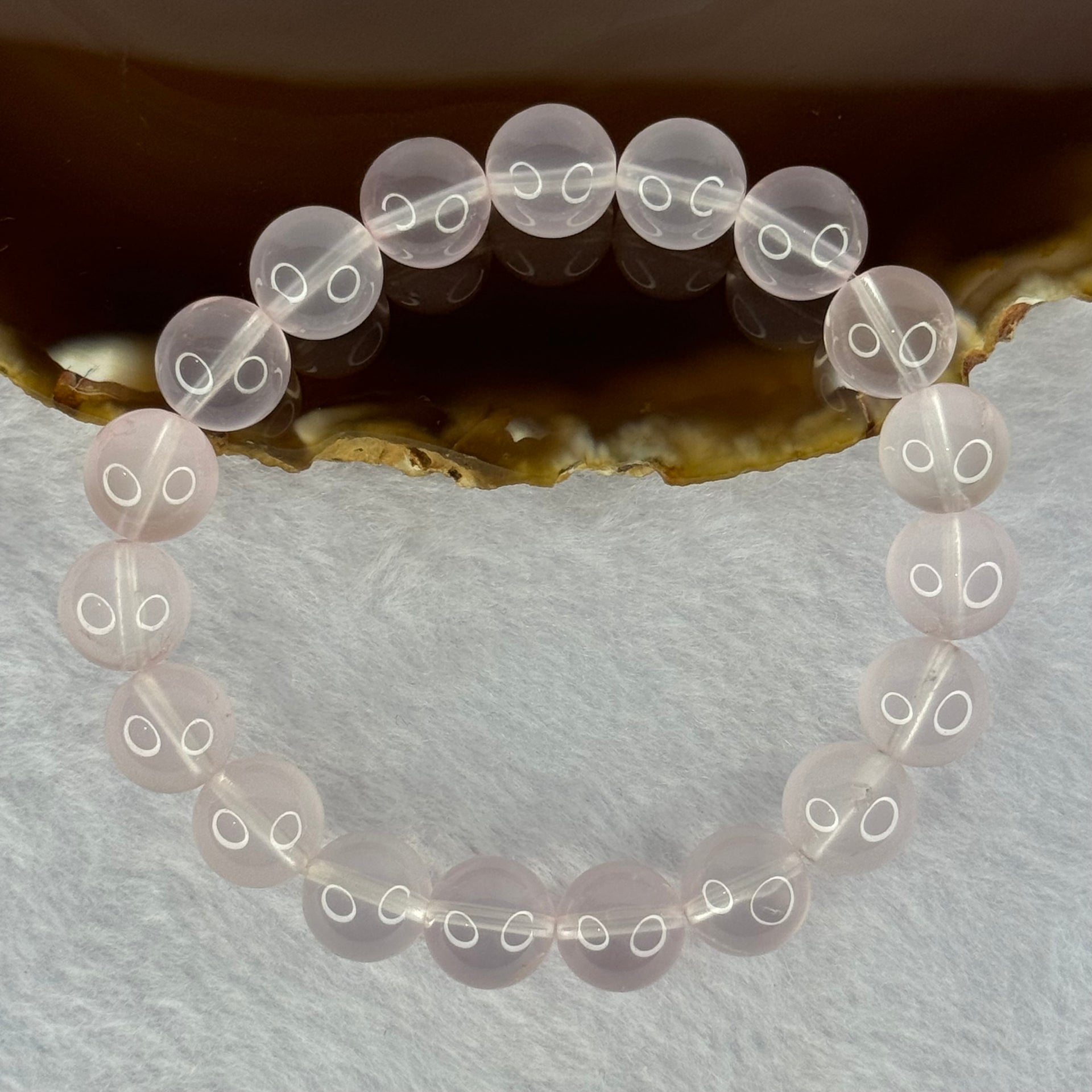 Natural Rose Quartz Beads Bracelet 天然玫瑰石英珠手链 26.55g 16cm 10.1mm 19 Beads - Huangs Jadeite and Jewelry Pte Ltd