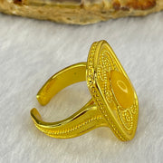 Natural Butterscotch Amber in  Sliver Gold Color Ring (Adjustable Size) 7.49g 10.1 by 6.7 by 3.5mm - Huangs Jadeite and Jewelry Pte Ltd